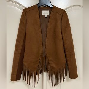 Suede open jacket with fringe